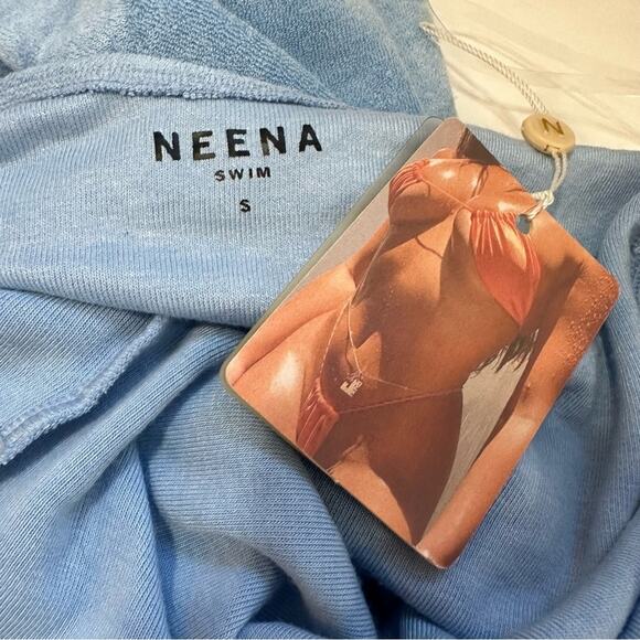 Neena Swim Oh Polly Blue Batch A NS0017 Twist front Halter Terry Cover Up S NWT - Picture 6 of 7